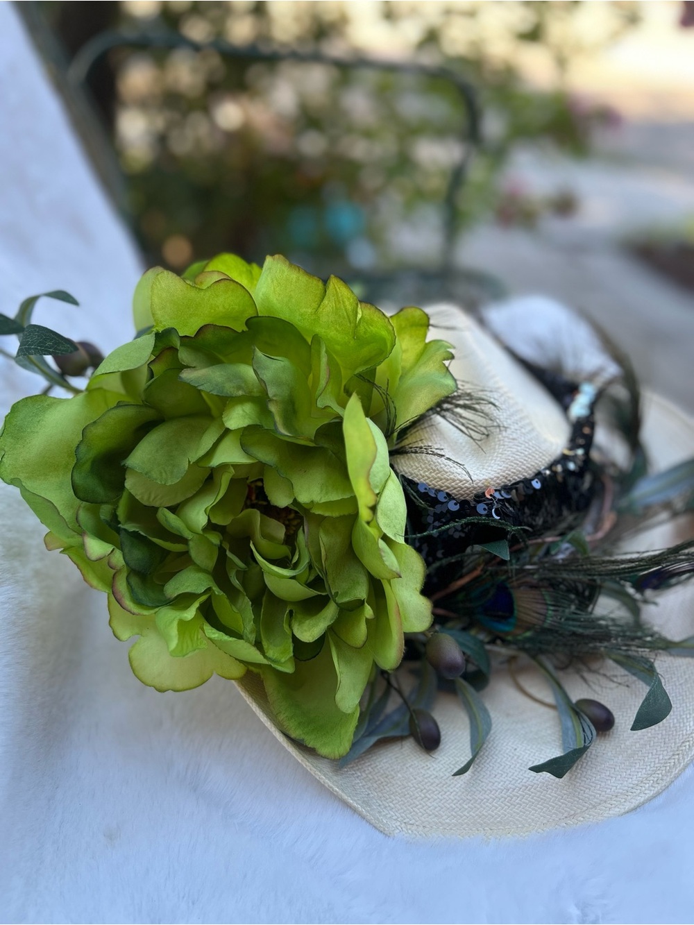 Green Floral Feather Accent Hat - Women Accessories